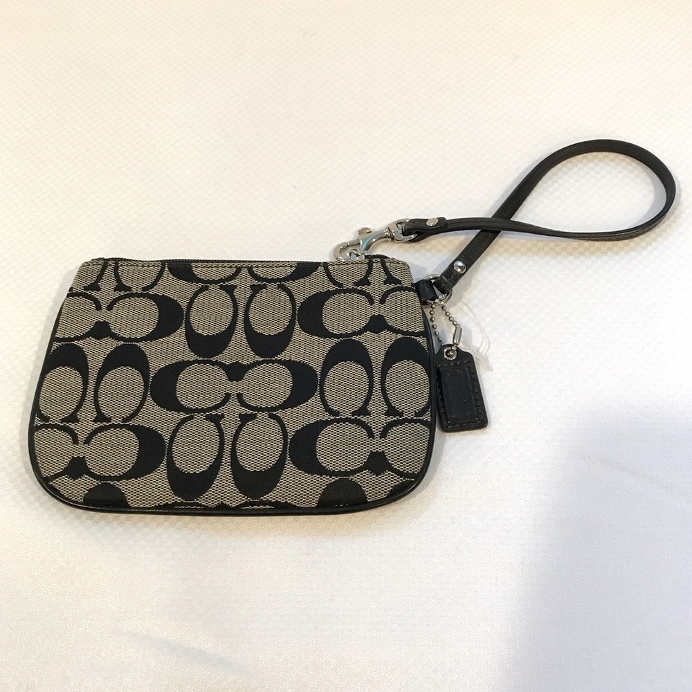 Coach Wristlet Black & Grey Silver Hardware Zipper Closure